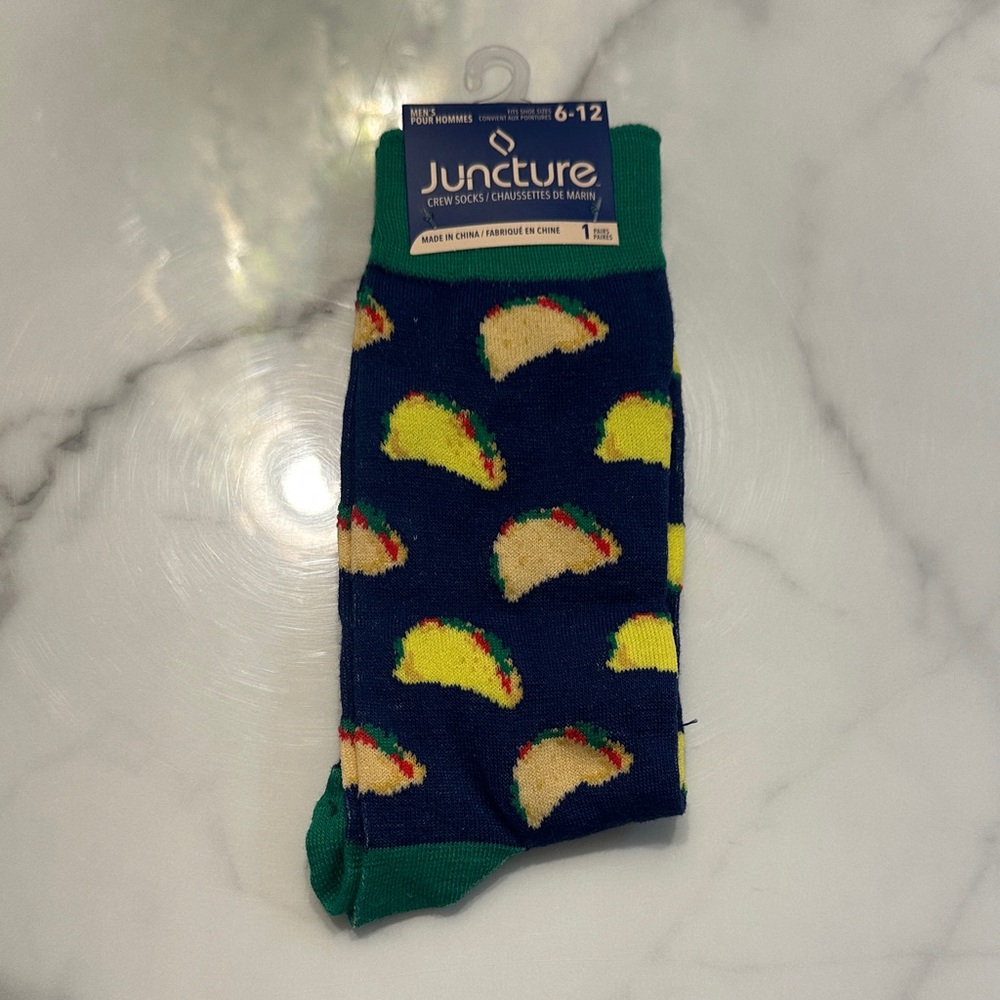 Juncture Men's Navy Taco Pattern Crew Socks